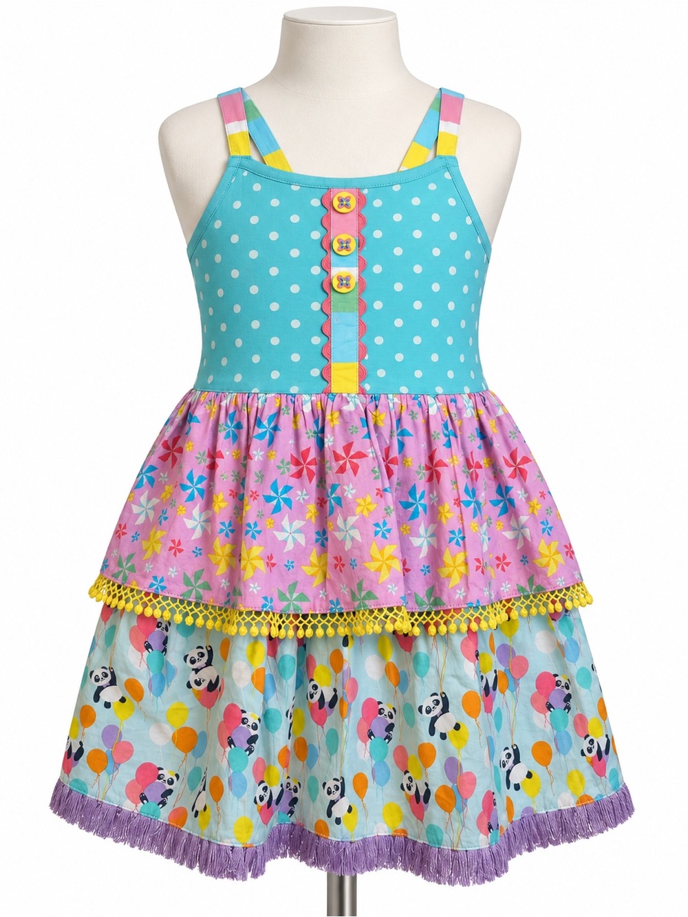Matilda Jane Aqua Polka Dot Tiered Dress with Pink & Multi PANDAMONIUM TUNIC